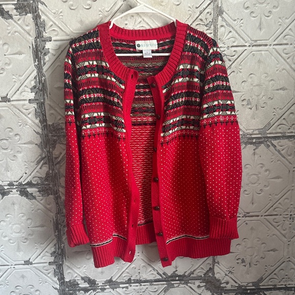 Vintage Sweaters - Red fair isle vintage Patterned oversized Women's cottagecore cardigan